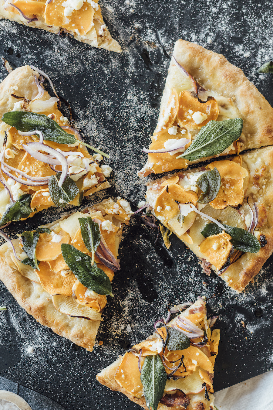 bacon, apple & sweet potato pizza