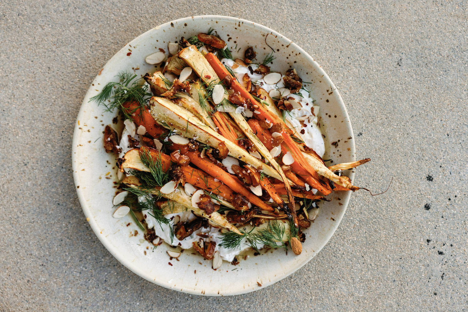 charred carrots with honey-lime yogurt, dates, and almonds_easter brunch menu ideas